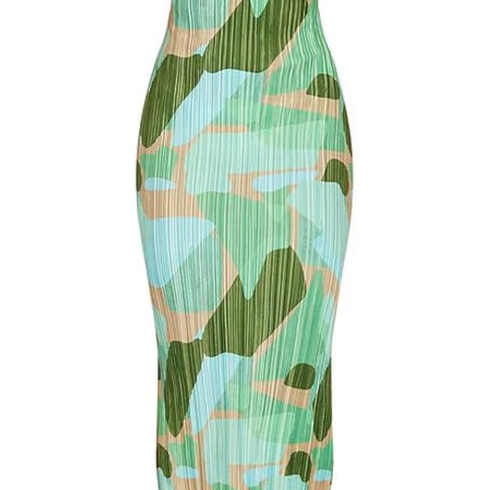 Argeousgor Pleated Bodycon Cowl Neck Midi Dress